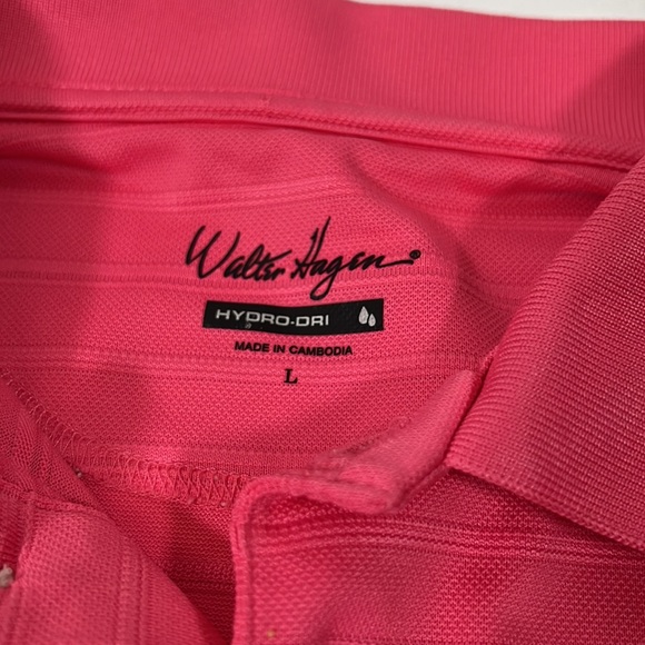 WALTER HAGEN Pink Men Polo Short Sleeve Three Button Collar Ribbed Design Large - Picture 2 of 6